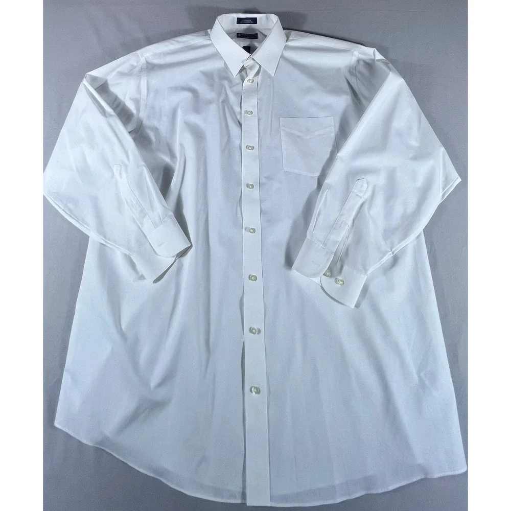 Stafford Performance White Dress Shirt Men's 18.5 36-37 Big & Tall Cotton Blend - Picture 2 of 13